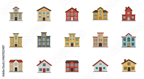 Diverse residential homes collection in flat design style