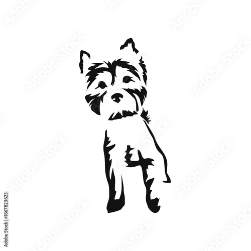 Vector drawing of a dog. Black and white gestalt design of a funny pet. Little doggy. Cute animal illustration.