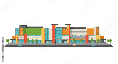 Modern commercial complex with vibrant colors and sleek design
