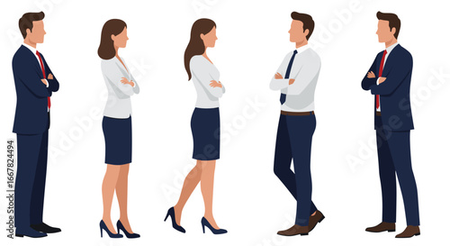 Business professionals engaged in conversation and collaboration