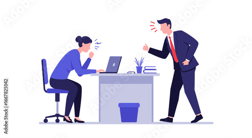 Office conflict: colleagues arguing in modern workplace scene