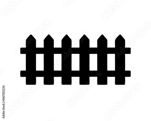 Silhouette of a black picket fence separating boundaries in a garden