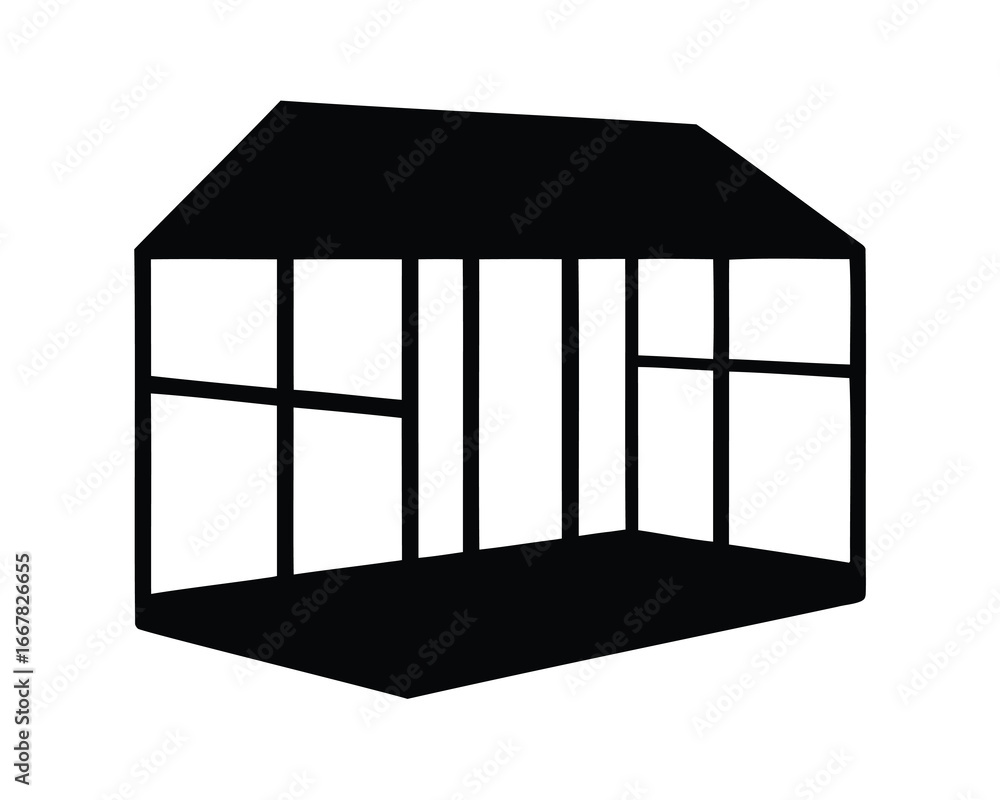 Abstract skeletal house frame construction with minimalistic black and white design Abstract skeletal house frame construction with minimalistic black and white design