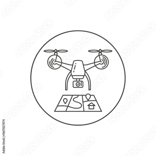 Aerial drone surveying technology with gps navigation and digital mapping tools icon transparent background