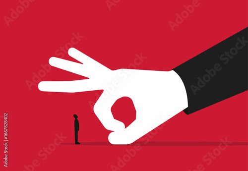 A small person standing firm against big power concept illustration