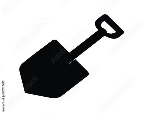 Black silhouette of a shovel, representing digging and construction work symbol