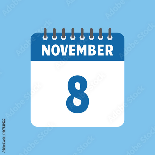 november 8 calendar icon Vector page month design