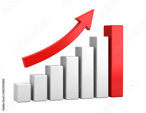 Free Download Progression chart with increasing bars and a red arrow, showcasing improvement, success Isolated on Transparent or White Background - GFXLoad