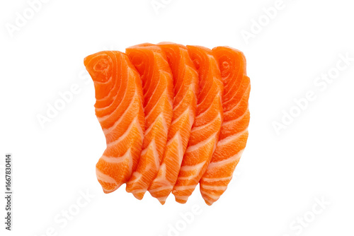 Salmon raw sashimi on white background