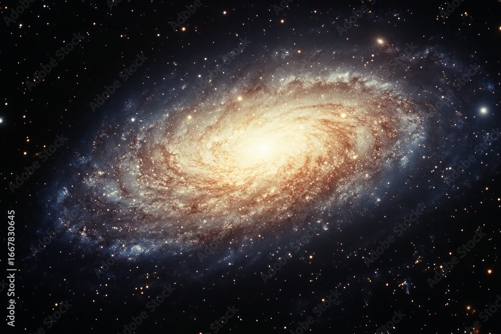 Obraz premium Spiral galaxy with luminous center in deep space. Neural network AI generated