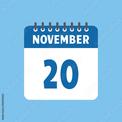 november 20 calendar icon Vector page month design