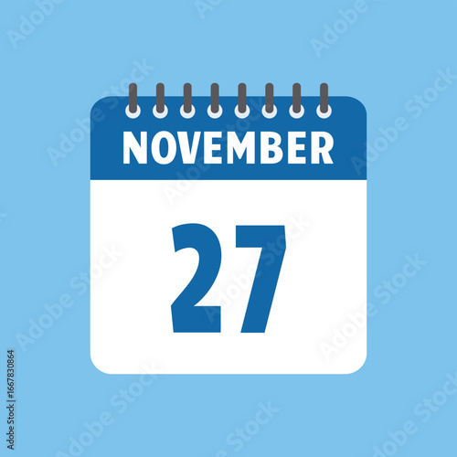 november 27 calendar icon Vector page month design