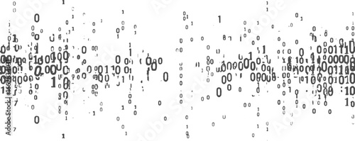 Scattered dark binary numbers zero and one on a white background.