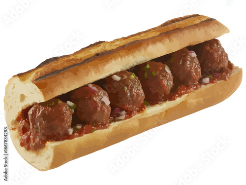 Delicious Meatball Sub Sandwich with Marinara Sauce Toppings and Crusty Bread Ready to Eat a Mouthwatering Meal
