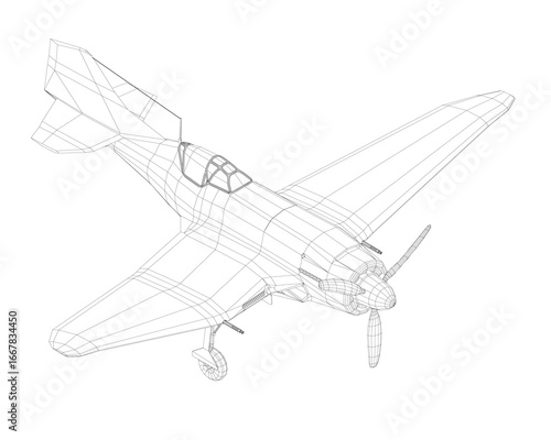 Retro aircraft wireframe model with detailed wings, tail, and cockpit visible on a clean white background.