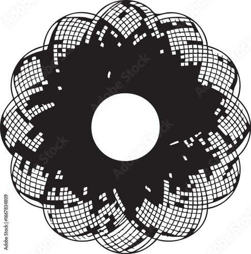 Abstract black and white vector graphic: geometric floral design with grid pattern eps silhouette