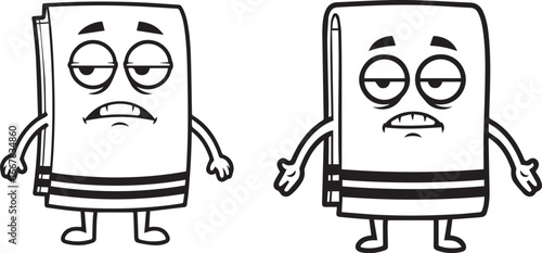 Minimalist black and white towel character icons – quirky anthropomorphic expressions for humorous stock design.