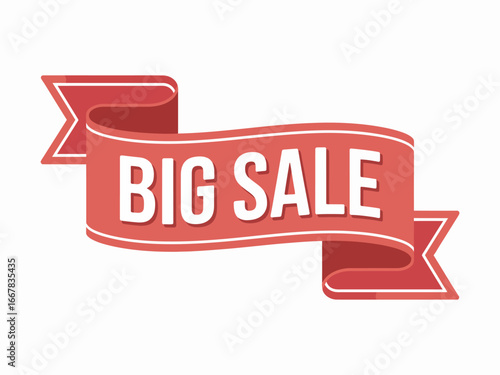 Big Sale Promotional Banner with Red Ribbon Vector Illustration for Marketing Campaigns and Advertising Events