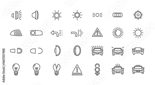 Set of vector icons for car dashboard and control panel for vehicles and automotive design elements