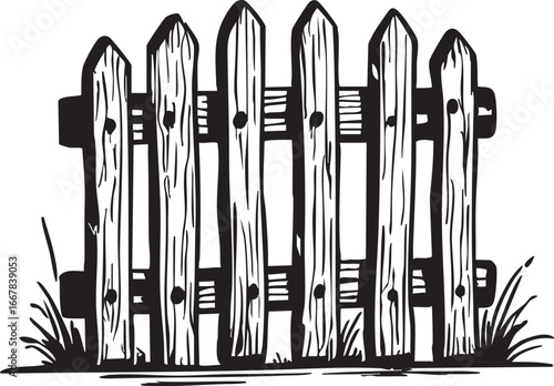 Black and white fence vector illustration - picket fence graphic eps silhouette