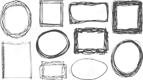 Collection of sketchy hand drawn frames and borders in various shapes and styles