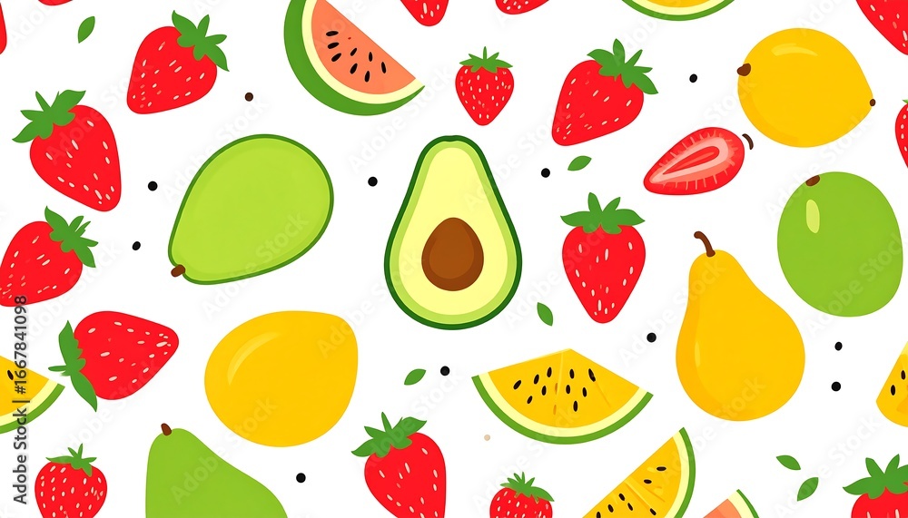 Vibrant fruit pattern on white background