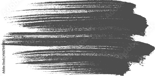 A wide, horizontal brush stroke in dark grey with a textured, rough appearance on a white background.
