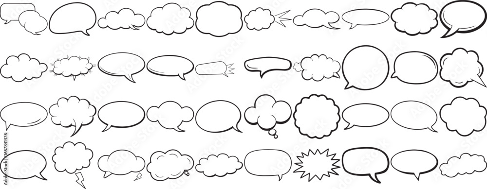 Obraz premium Hand Drawn Comic Speech Bubble Set – Vector Doodle Style Talk, Thought & Chat Balloons