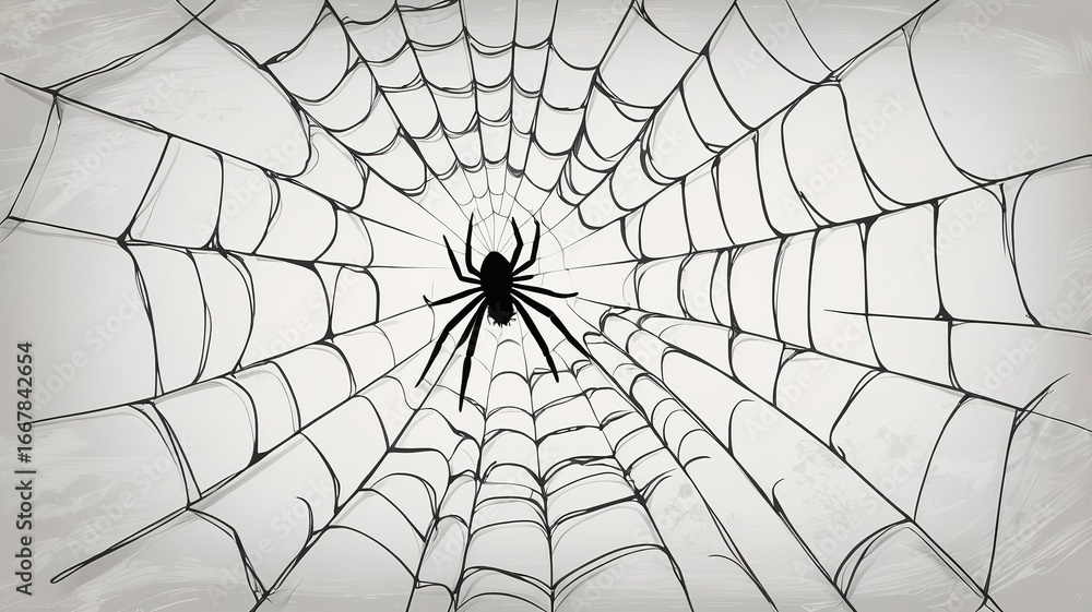 Obraz premium Spider web black and white vector illustration
