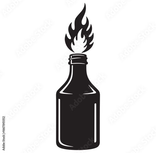 Vector illustration of a molotov cocktail symbolizing protest or revolution on white background