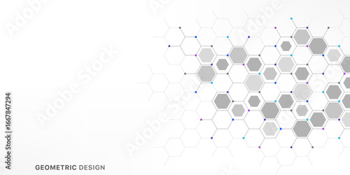 Graphic design element with abstract geometric background of simple hexagon pattern