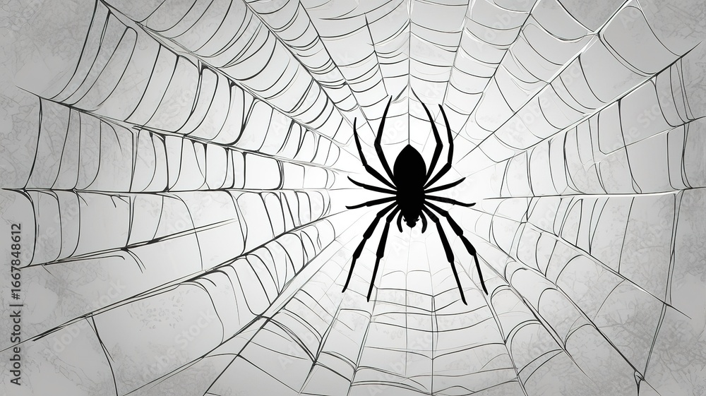 Obraz premium Spider web black and white vector illustration