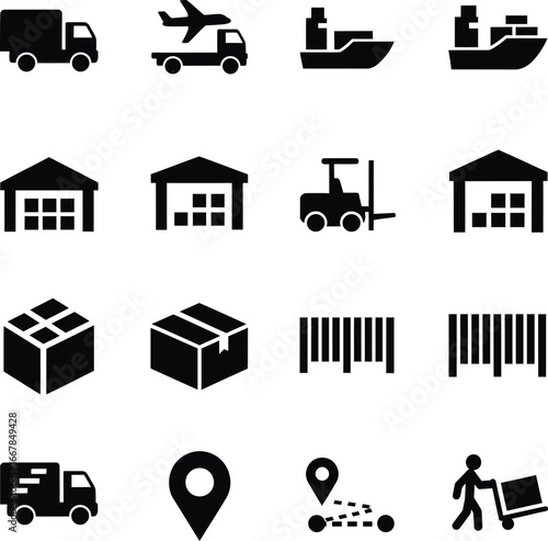 Logistics and shipping icons set for transportation and warehousing