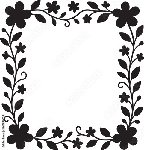  floral border frame , isolated clear display silhouette style vector with white background