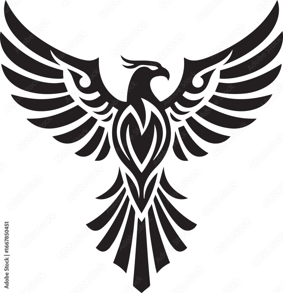 Fototapeta premium Stylized Black Phoenix Tattoo Design with Spread Wings bird tribal