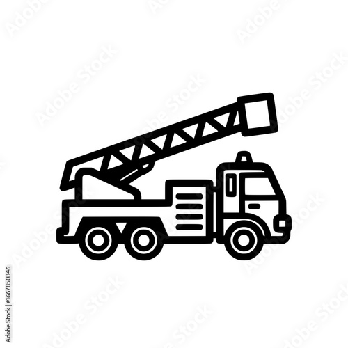 Emergency Fire Truck Ladder Vehicle Vector Icon for Firefighting and Rescue Services