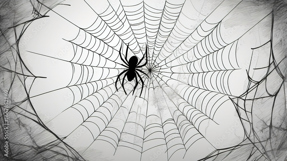 Obraz premium Spider web black and white vector illustration