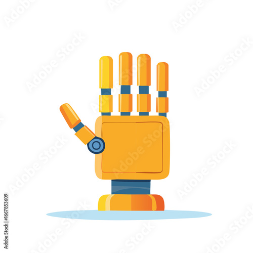 Robotic Hand with Orange and Blue Accents