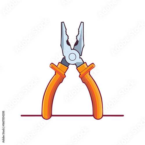Orange Handle Pliers Illustration for Repair Handyman Work Isolated
