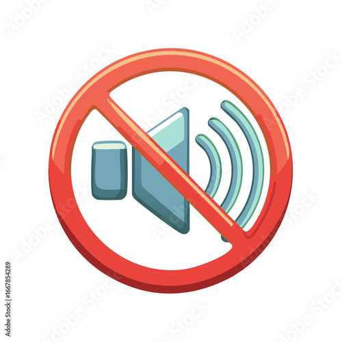Sound off symbol. Illustration of a mute icon in a red prohibited circle.