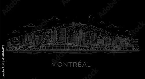 Minimalist Montreal Cityscape Outline on Black
