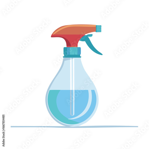 Vector illustration of a household spray bottle filled with blue cleaning solution