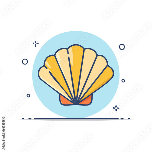 Vibrant golden scallop shell vector illustration in a cheerful cartoon style