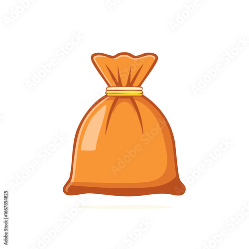 Orange cartoon-style sack with a golden rope, isolated, ideal for games, illustrations, or decoration