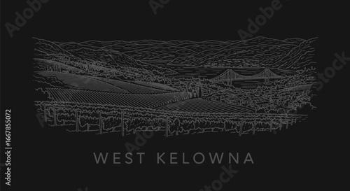 West Kelowna Vineyard Line Art Illustration