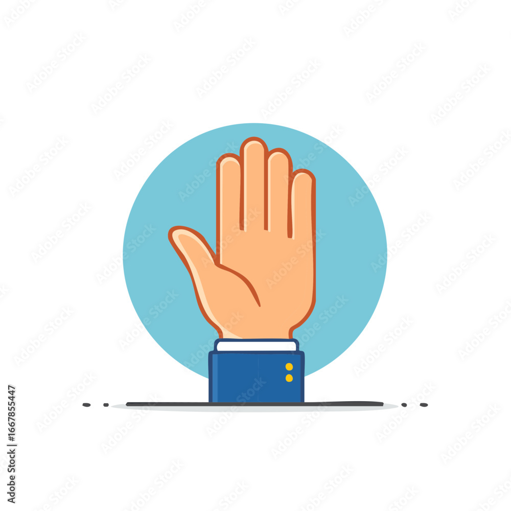 Fototapeta premium Business Hand Raised in Stop Gesture Over Blue Circle