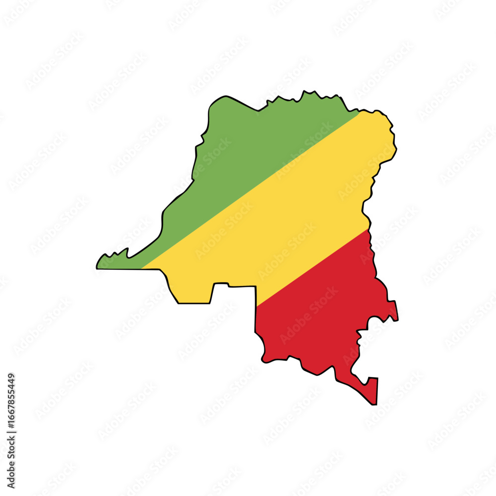 Obraz premium Republic of the Congo map outline filled with the national flag colors of green yellow and red