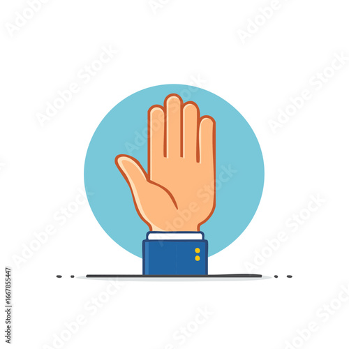 Business Hand Raised in Stop Gesture Over Blue Circle