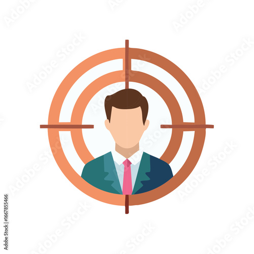 Targeted businessman in crosshairs representing focus or identification