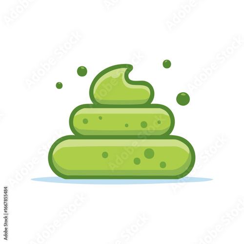Green poop emoji cartoon with bubbles and a clean outline